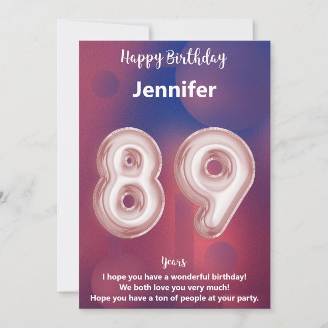 Carte d'anniversaire heureuse à 89 ans (Devant)