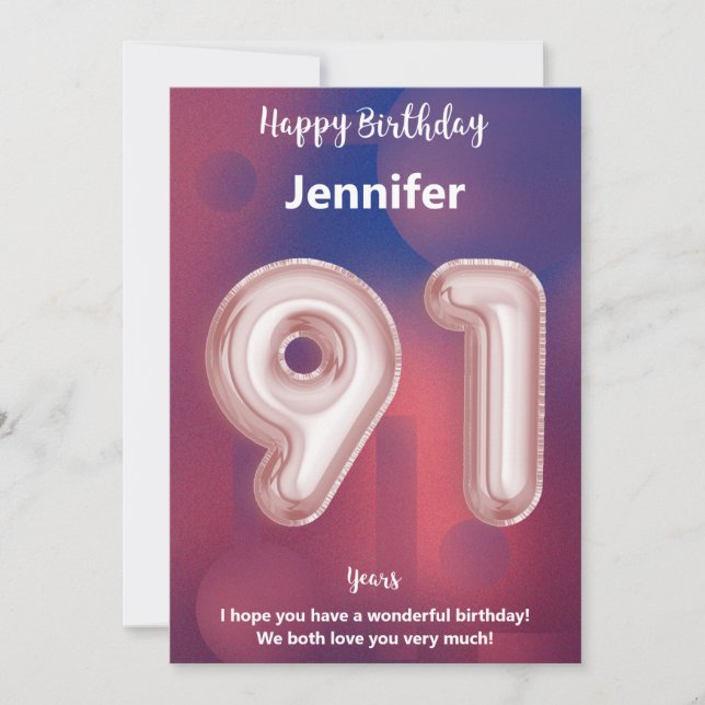 Carte d'anniversaire heureuse à 91 ans (Devant)