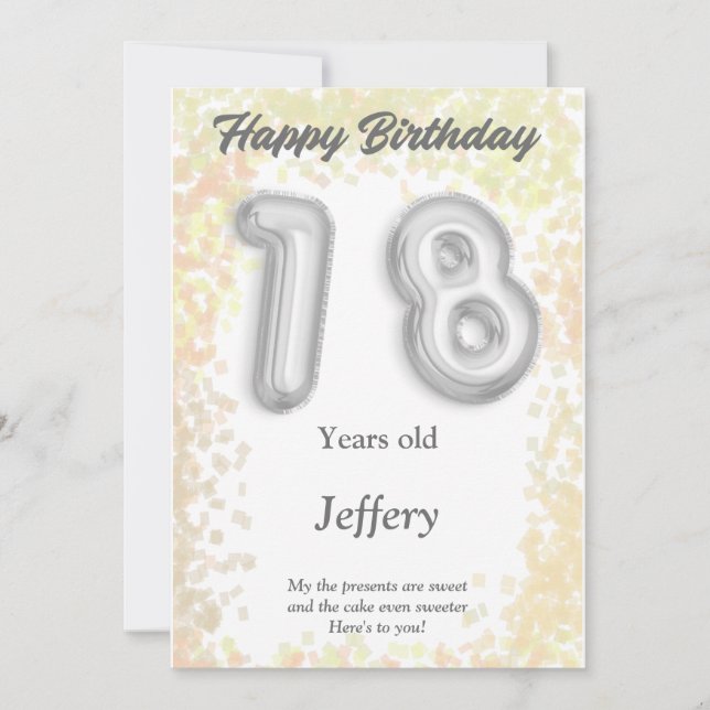 Carte d'anniversaire heureuse à dix-huit ans (Devant)