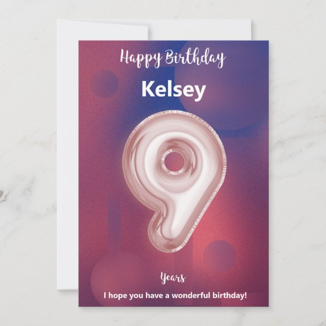 Carte d'anniversaire heureuse à neuf ans (Devant)