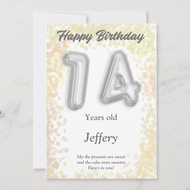 Carte d'anniversaire heureuse à quatorze ans (Devant)
