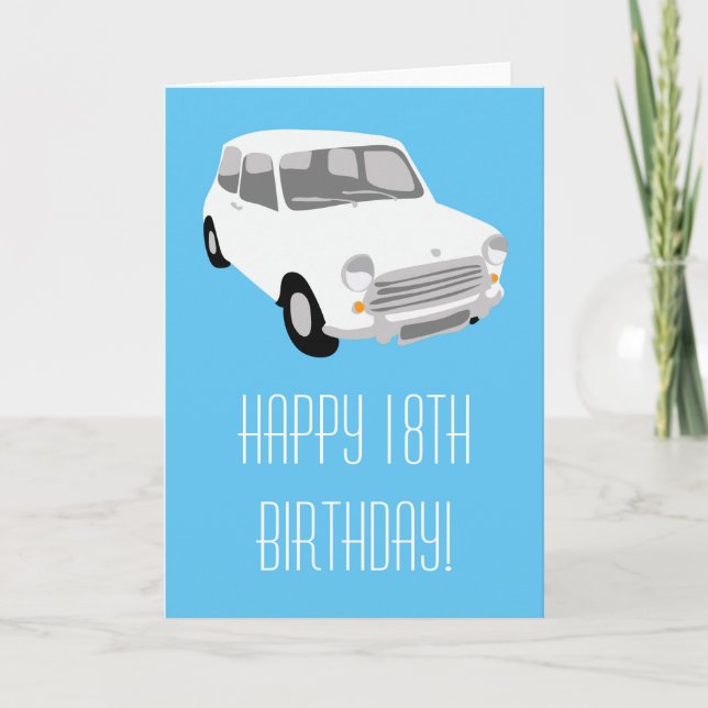 Carte d'anniversaire heureuse de rétro voiture (Devant)