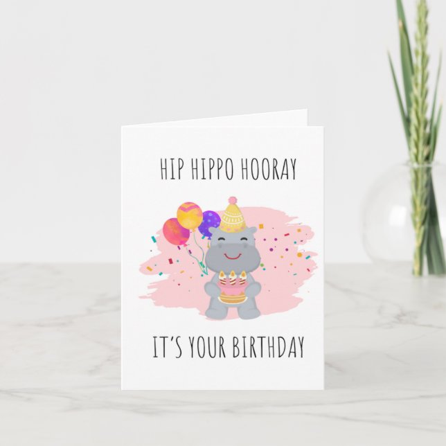 Carte d'anniversaire Hippo Hippo Hooray Puns (Devant)
