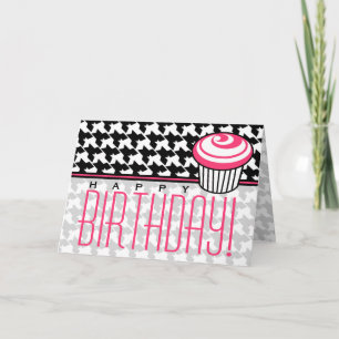 Carte d'anniversaire Houndstooth avec Cupcake rose