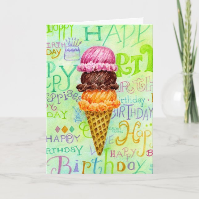 Carte d'anniversaire Ice Cream Cone Trois Scoops (Devant)