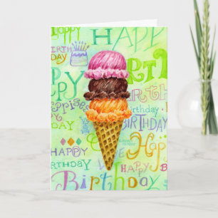 Carte d'anniversaire Ice Cream Cone Trois Scoops