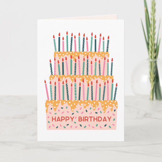 Carte d'anniversaire illustration gâteau à étages  (Devant)