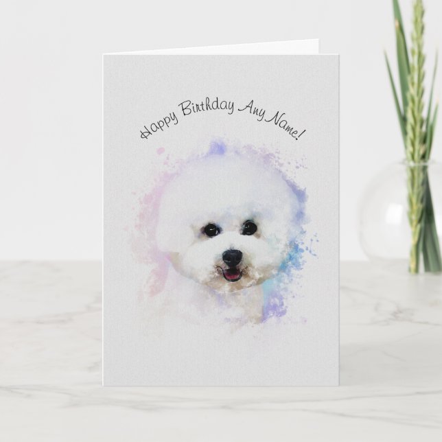 Carte d'anniversaire illustrée Bichon Frise (Devant)