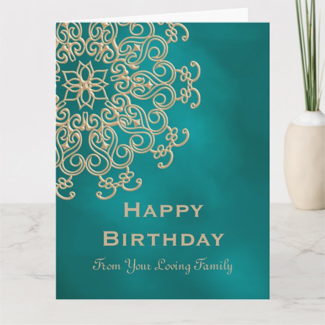 CARTE D'ANNIVERSAIRE INDIENNE TEINTE DE TEAL ET D' (Devant)