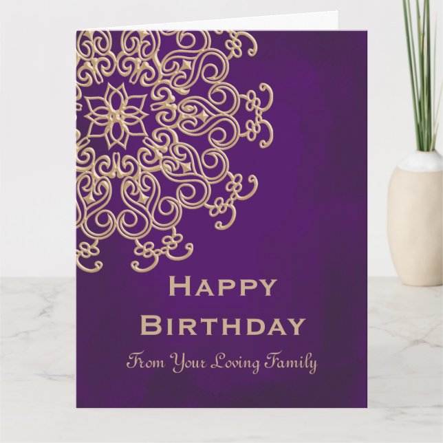 CARTE D'ANNIVERSAIRE INDIENNE VIOLET ET OR (Devant)