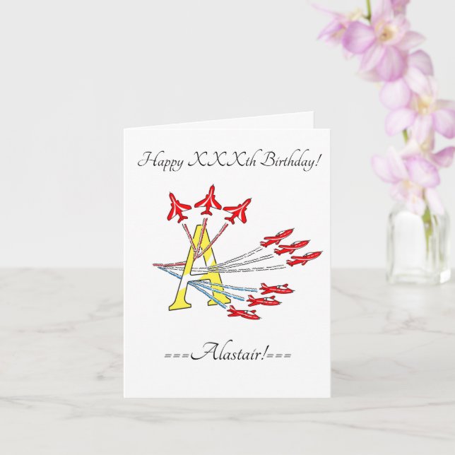 Carte d'anniversaire initiale A pour avions à réac (Orchidée)