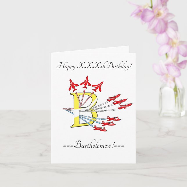 Carte d'anniversaire initiale B pour avions à réac (Orchidée)