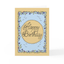Carte d'anniversaire jaune et bleue avec lettrage