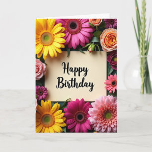 Carte d'anniversaire jaune fuchsia