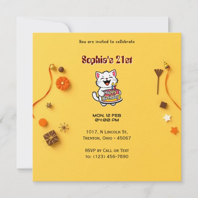 Carte d'anniversaire jaune minimaliste avec gâteau (Devant)