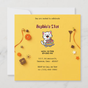 Carte d'anniversaire jaune minimaliste avec gâteau