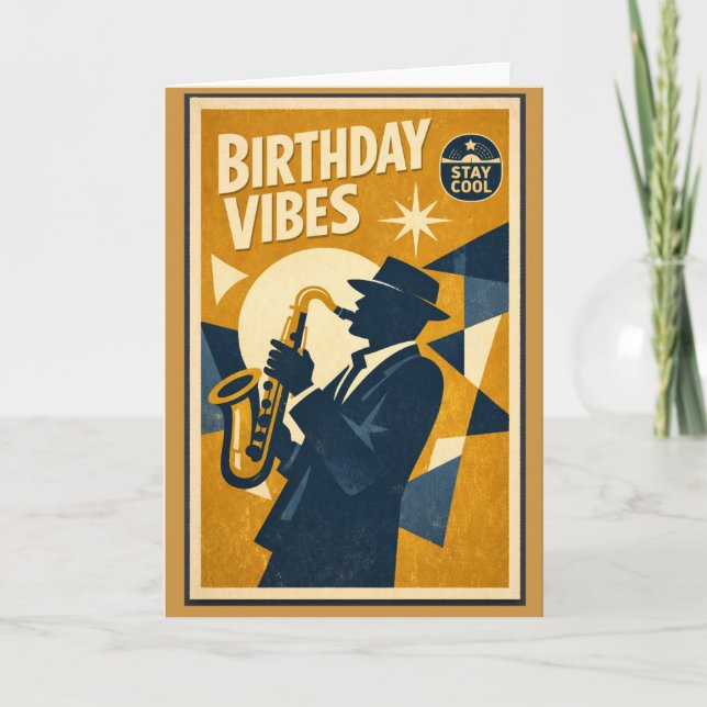 Carte d'anniversaire jazz saxophone rétro moderne  (Devant)