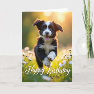 Carte d'anniversaire Joie de chiot qui bondit