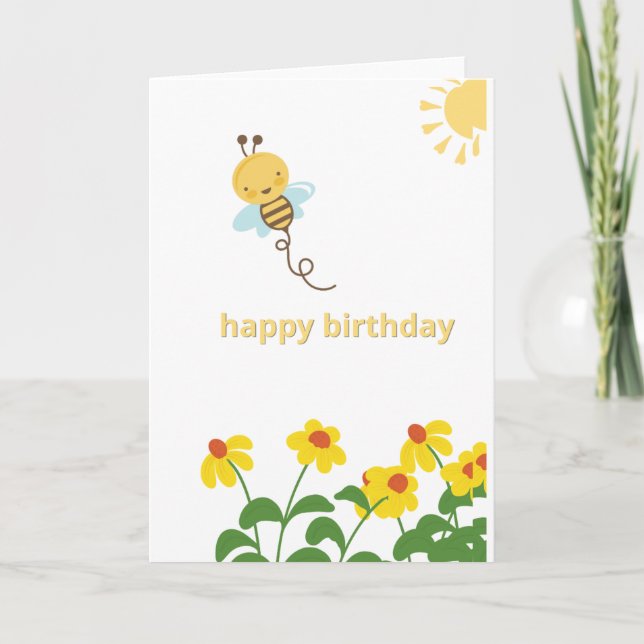 Carte d'anniversaire jolie abeille mignonne Fleur  (Devant)