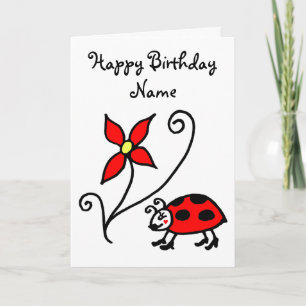 Carte d'anniversaire jolie coccinelle et fleur