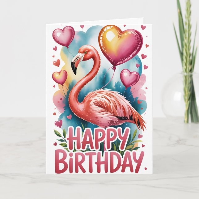 Carte d'anniversaire jolie flamant rose tropical (Devant)