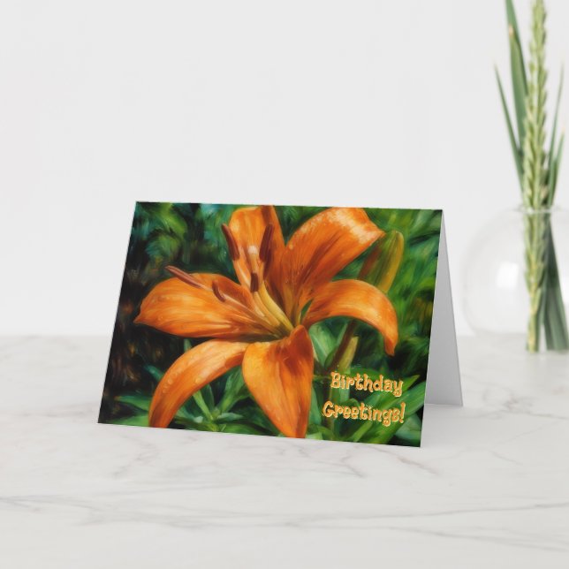 Carte d'anniversaire jolie fleur de lys orange tro (Devant)