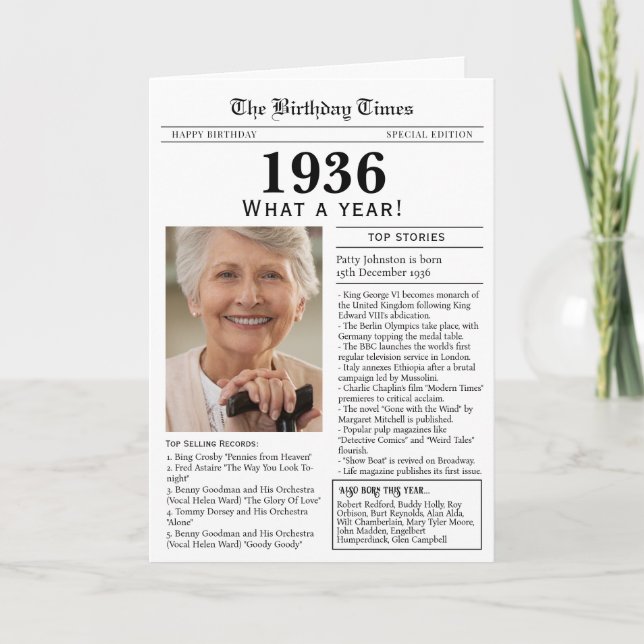 Carte d'anniversaire Journal 1936 90 ans (Devant)