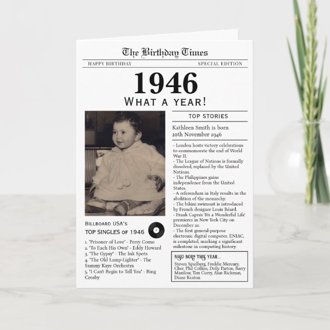 Carte d'anniversaire Journal 1946 80 ans (Devant)