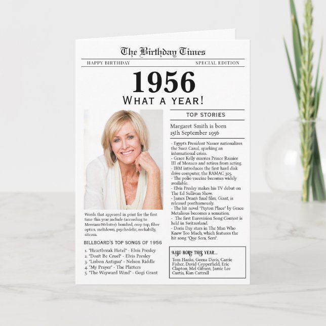 Carte d'anniversaire Journal 1956 (Devant)