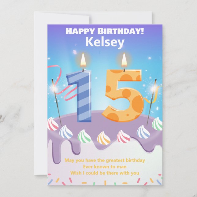 Carte d'anniversaire joyeuse à 15 ans personnalisé (Devant)