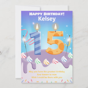 Carte d'anniversaire joyeuse à 15 ans personnalisé