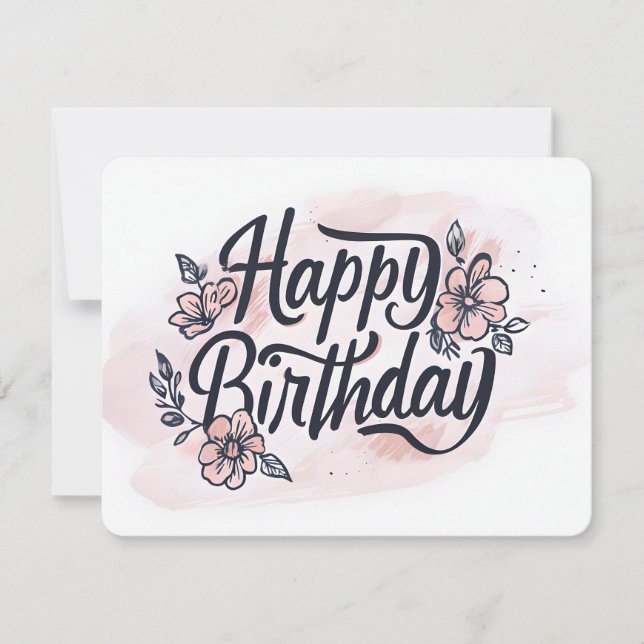 Carte d'anniversaire joyeuse à la main brosse Flor (Devant)