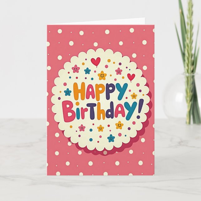 Carte d'anniversaire joyeuse à pois (Devant)