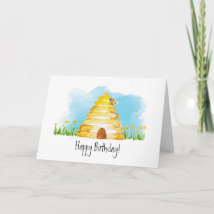 Carte d'anniversaire joyeuse abeille aquarelle