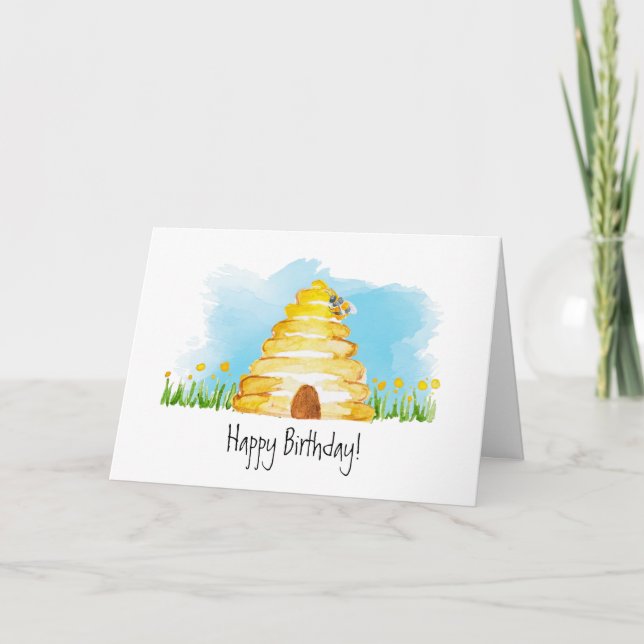 Carte d'anniversaire joyeuse abeille aquarelle (Devant)