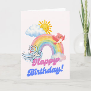 Carte d'anniversaire joyeuse arc-en-ciel aquarelle