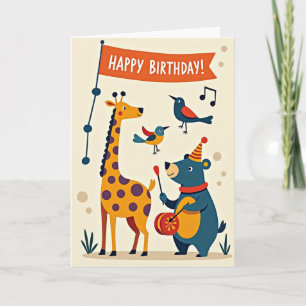Carte d'anniversaire joyeuse avec des animaux en f
