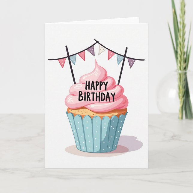 Carte d'anniversaire Joyeuse avec glaçage rose (Devant)