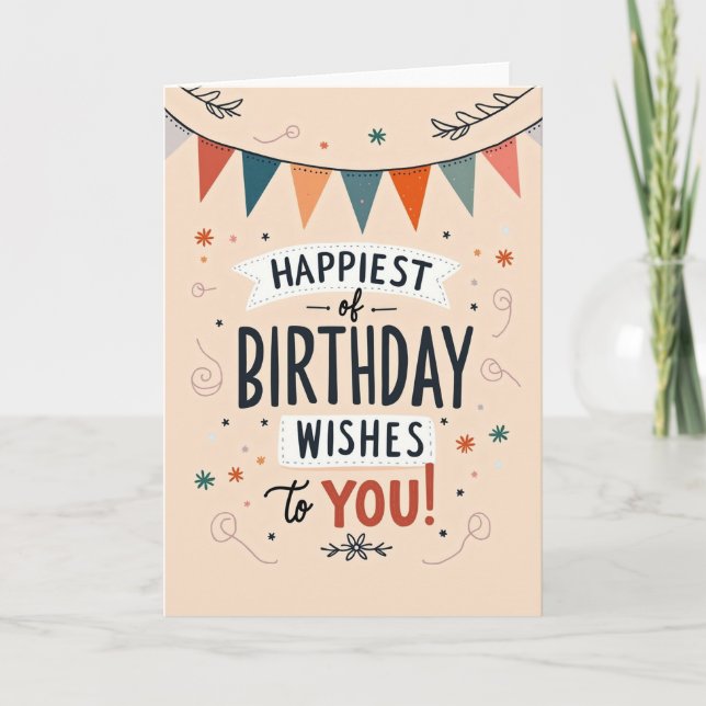 Carte d'anniversaire joyeuse avec guirlande (Devant)
