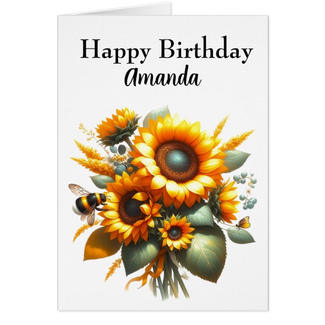 Carte d'anniversaire Joyeuse avec Tournesols et Ab (Devant)