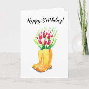 Carte d'anniversaire joyeuse avec tulipe printaniè