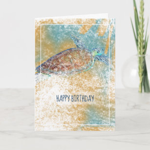 Carte d'anniversaire joyeuse de la tortue de mer p