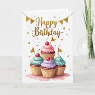 Carte d'anniversaire joyeuse dorée