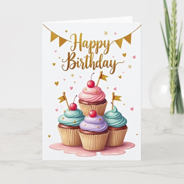Carte d'anniversaire joyeuse dorée (Devant)