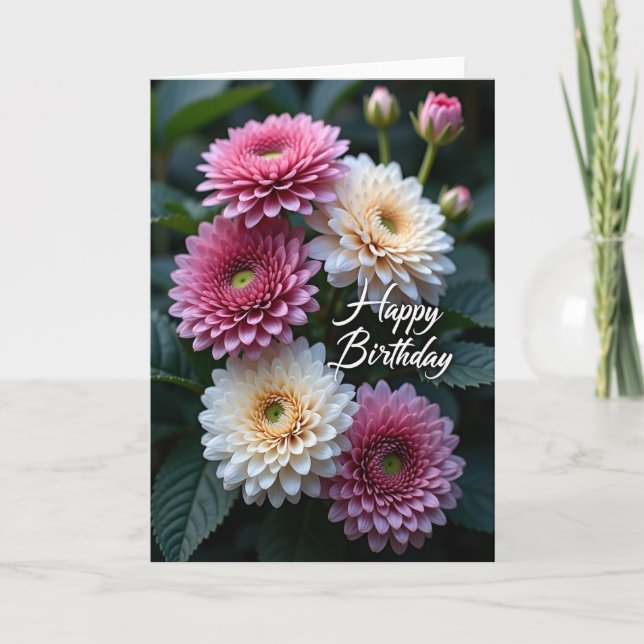 Carte d'anniversaire joyeuse et fleurs vibrantes (Devant)