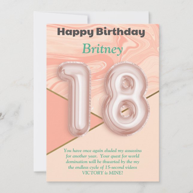 Carte d'anniversaire joyeuse filles de dix-huit an (Devant)
