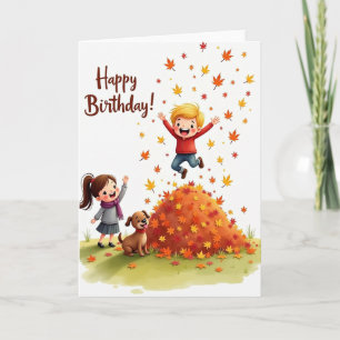 Carte d'anniversaire joyeuse pour enfants d'automn