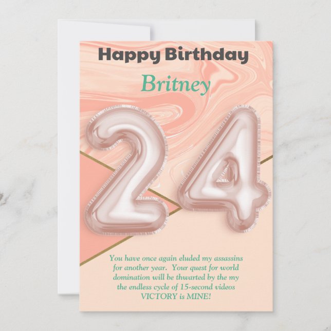 Carte d'anniversaire joyeuse pour filles de 24 ans (Devant)