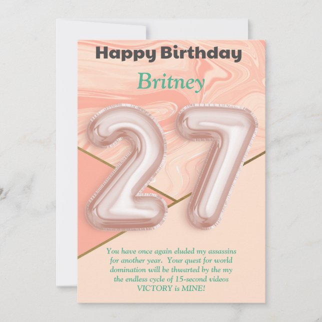 Carte d'anniversaire joyeuse pour filles de 27 ans (Devant)