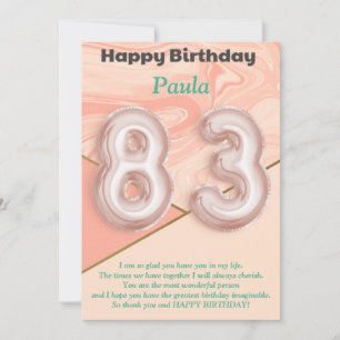 Carte d'anniversaire joyeuse pour fillette de 83 a
